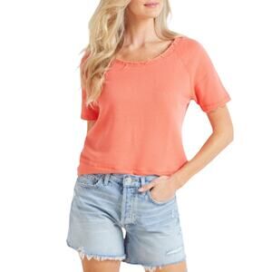 CHASER Coral Linen French Terry Sweatshirt Tee Raw Hem Short Sleeves Pink XS NWT